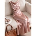 thumbnail image 2 of Pink Satin Maxi Dress With Cowl Neck, Sleeveless, Draped Waist And Pearl Buttons, 2 of 5