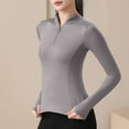 thumbnail image 5 of Women Long Sleeve Workout Tops Lightweight Half Zip Up Slim Fit Athletic Yoga Running Casual Shirts with Thumb Holes Gray S, 5 of 5
