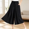 thumbnail image 2 of DLIDG Elegant Linen Culottes for Women Drawstring Elastic High Waisted Palazzo Pants Flowy Baggy Loose Fit Wide Leg Bottoms Casual Cozy Soft Gauze Pants Lounge Vacation Trousers Black Xxl, 2 of 9