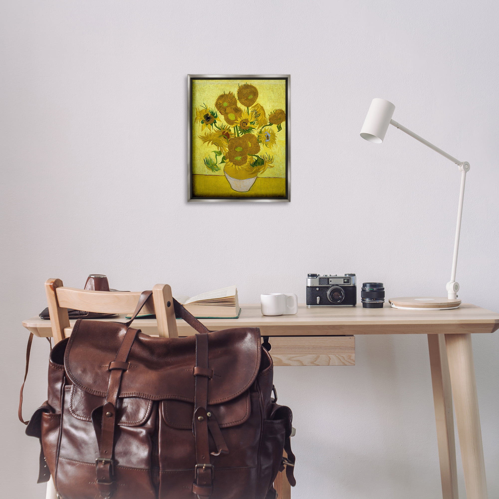 Stupell Industries Van Gogh Yellow Sunflowers Plants & Flowers Painting Gray Floater Framed Canvas Art Print Wall Art, 17 x 21