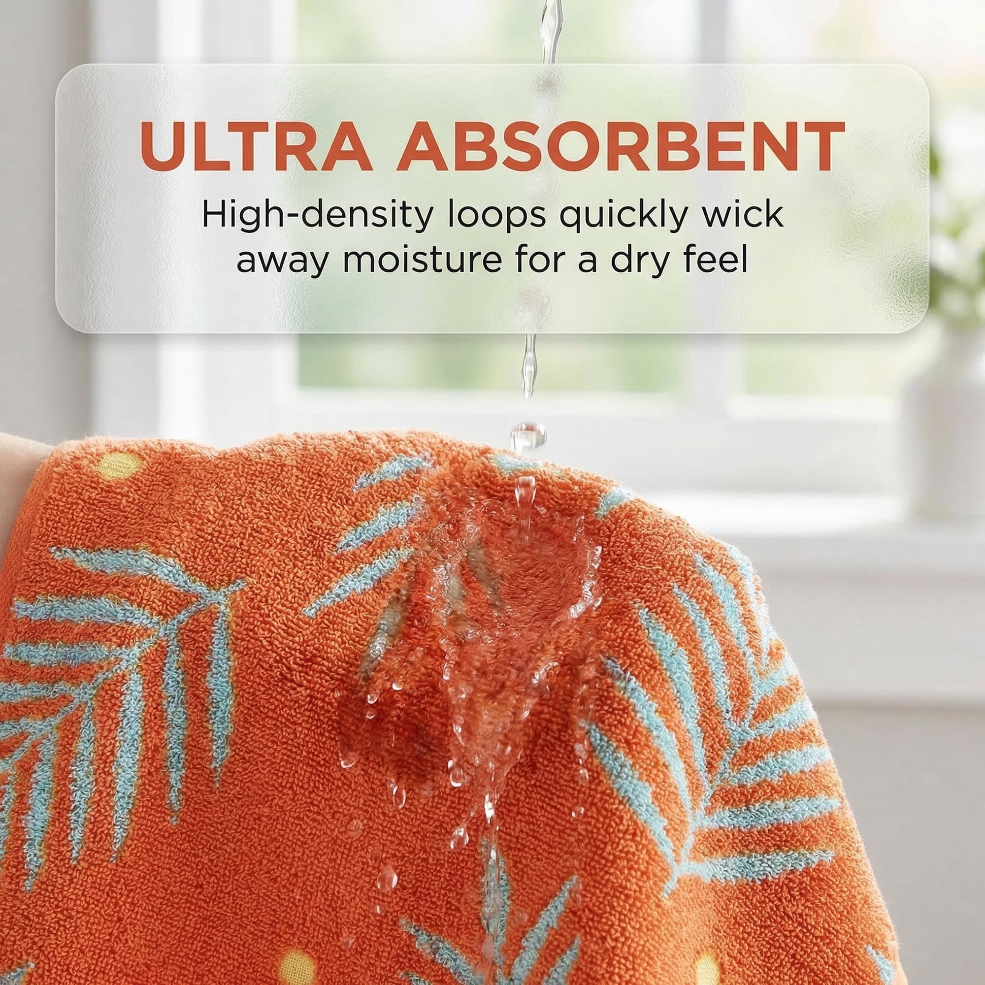 Unique Bargains Cotton Soft Hand Towel Leaf Pattern Absorbent Towel Orange 29" x 13"