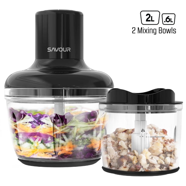 Savour Procesador de Alimentos y Picador de Verduras de 8 Tazas con Cuchillas de Acero Inoxidable para Preparación de Comidas y Uso en la Cocina, Color Negro