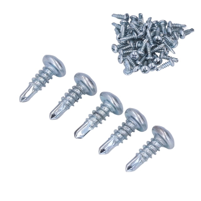 50 Pcs Vis de Perceuse à Tête Ronde Acier au Carbone Bleu Blanc Vis de Perceuse en Zinc Galvanisées Auto-Perçantes 4.2x13mm pour Réparation de Machine