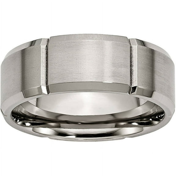 Titanium Beveled Edge Grooved 8mm Brushed and Polished Band