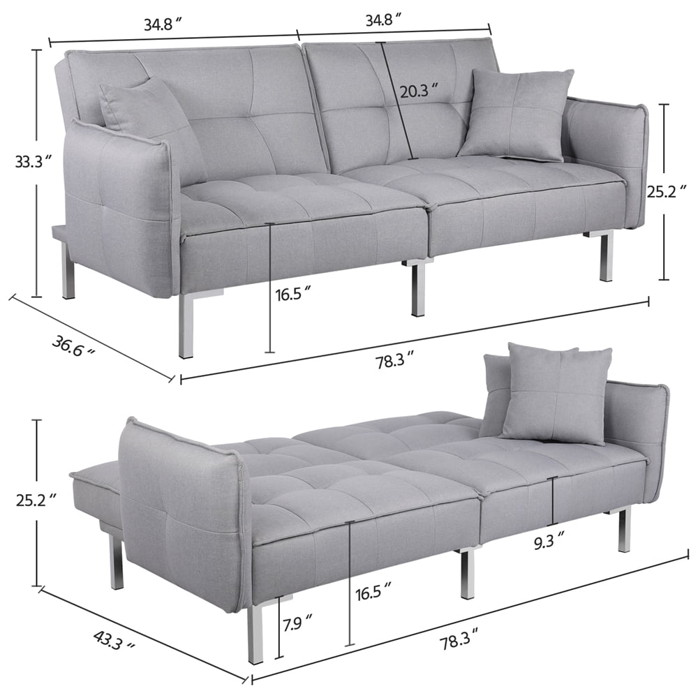Alden Design Fabric Covered Futon Sofa Bed with Adjustable Backrest, Gray