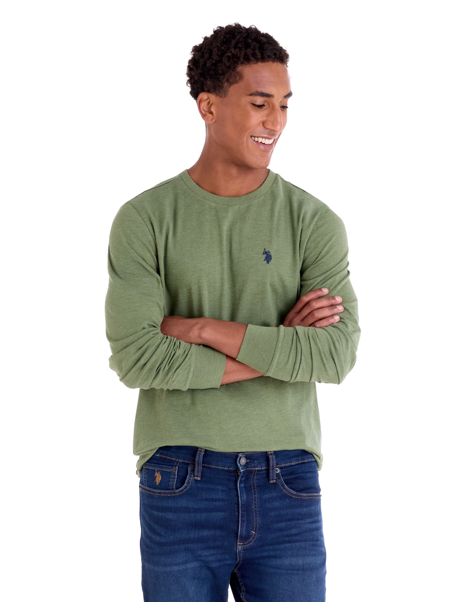 U.S. Polo Assn. Men's Cotton Crewneck Tee with Long Sleeves, Sizes XS-3XL