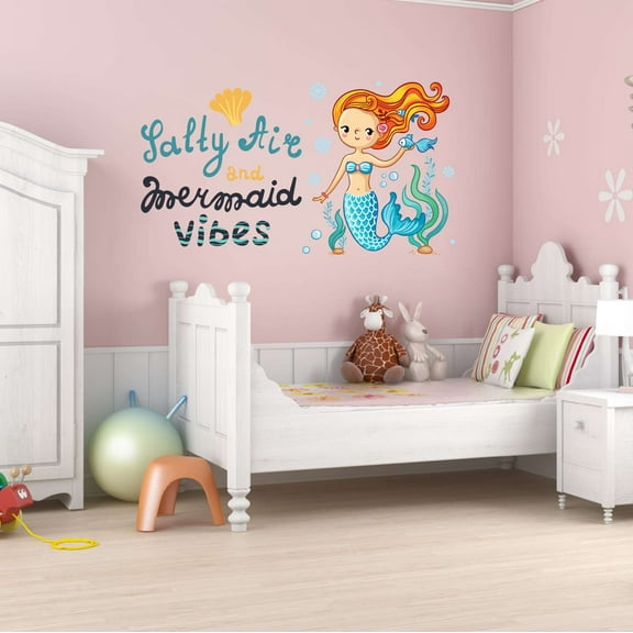 Salty Air Mermaid Vibes Seahorse Statfish Urchin Shell Princess Fish Starfish Creatures Queen Sweet Dreams Bedtime Unicorn Lovely Dear Dream Holiday Decorating Wall Decal Sticker - Size: 20 In X 12 In
