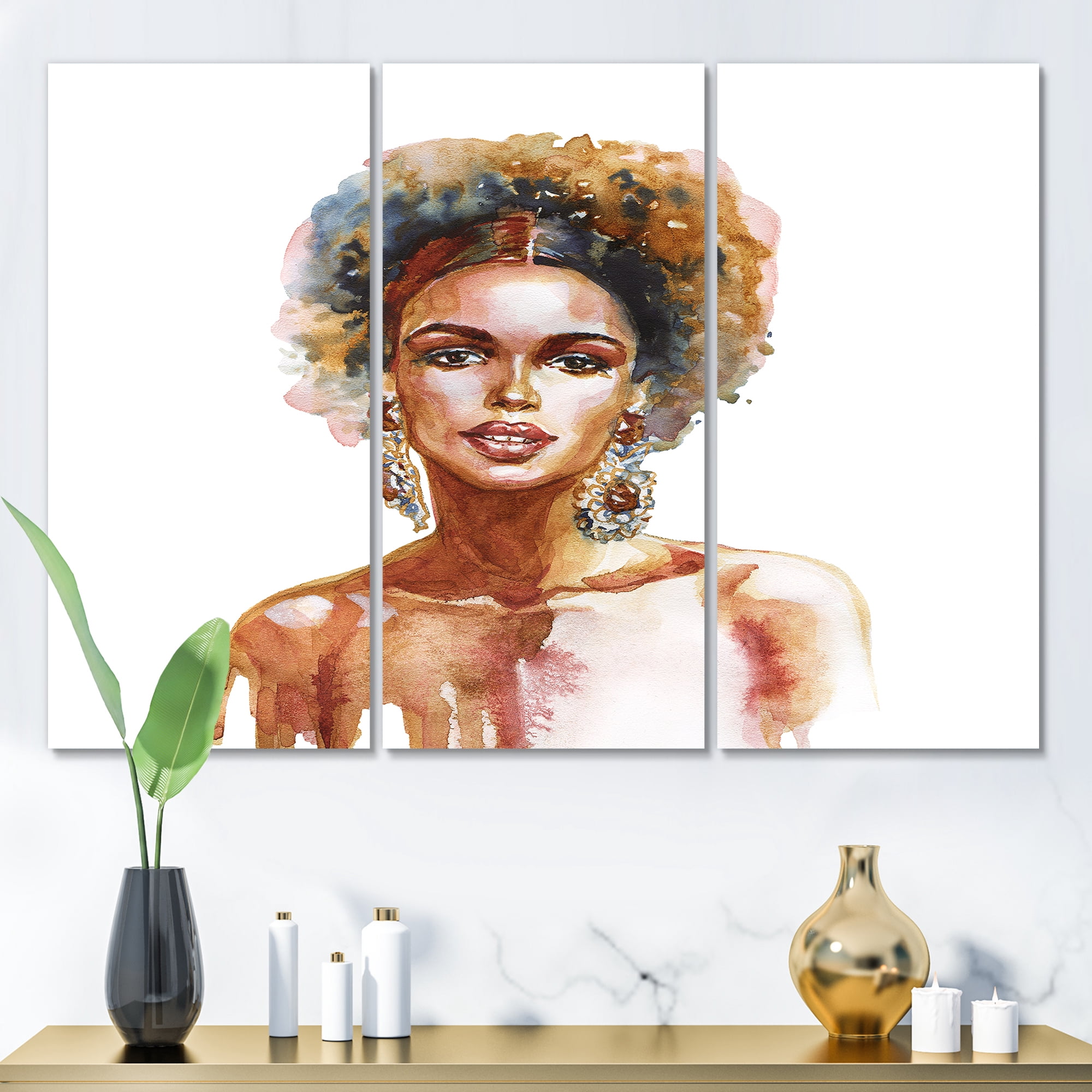 Designart ' Portrait of Afro American Woman V ' Modern Canvas Wall Art Print