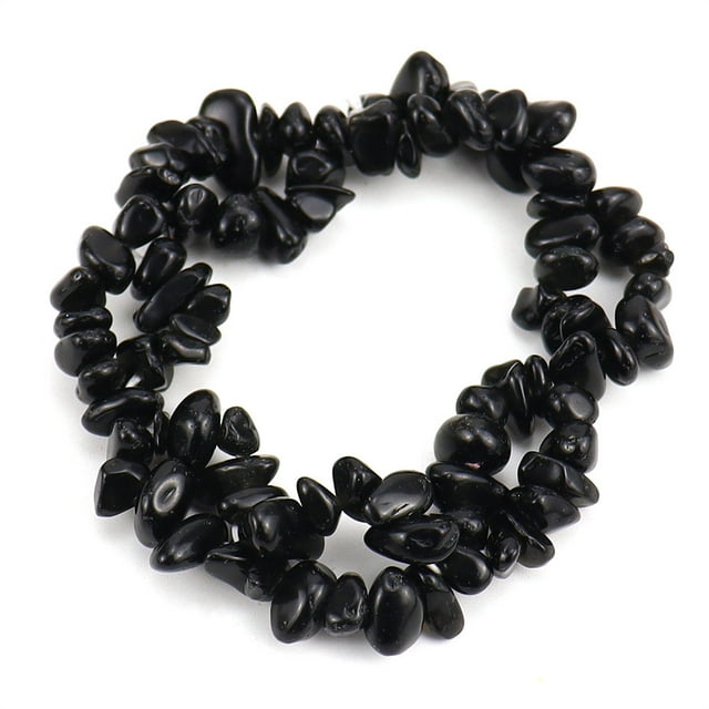 Xiao Hua Pulsera de cuentas hecha a mano, ideal para hombres y mujeres, con cristales naturales de colores, piedra triturada irregular, doble capa tejida, elástica, color negro.