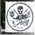 thumbnail image 4 of Ambesonne Vintage Shower Curtain, Nautical Pirate Skull, 69"Wx70"L, Dark Blue White, 4 of 5