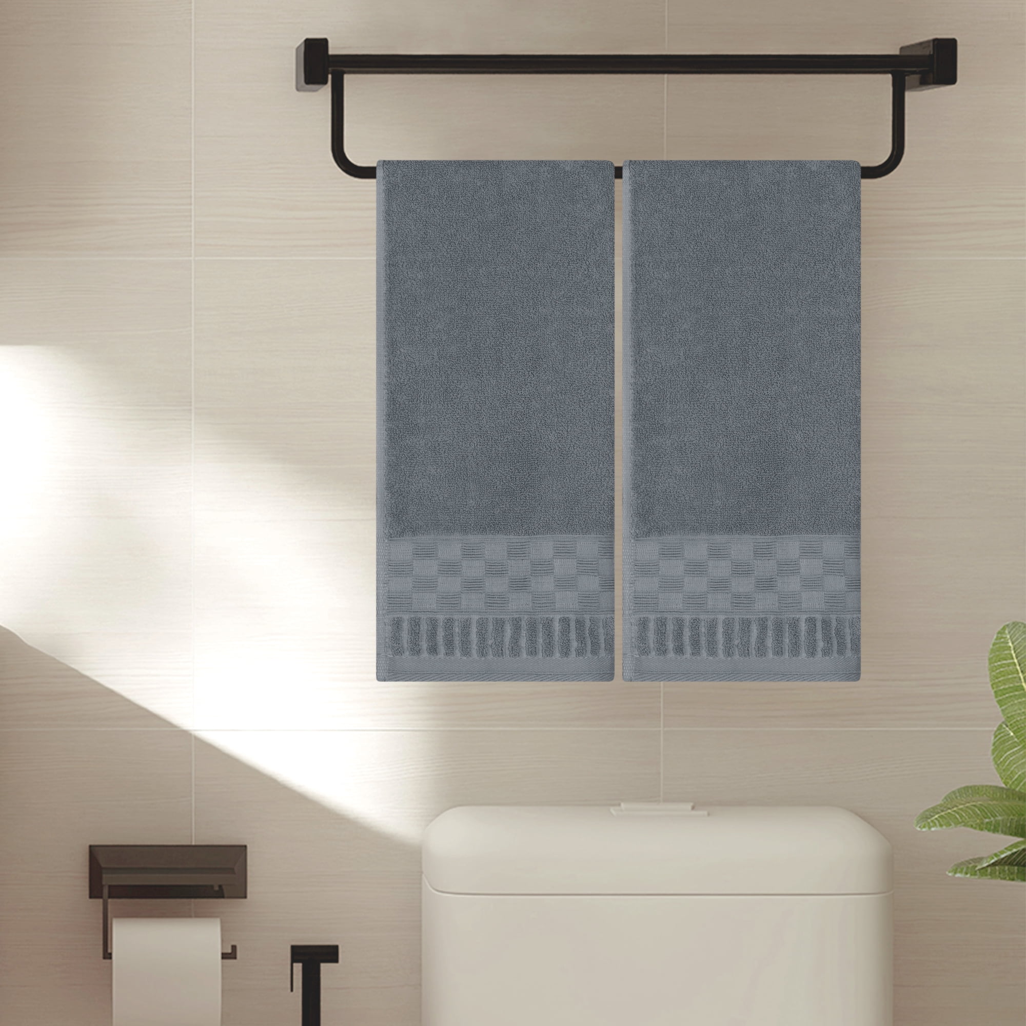 Unique Bargains 4 Pcs Solid Soft Hand Towel 14" x 30" Dark Grey/Beige