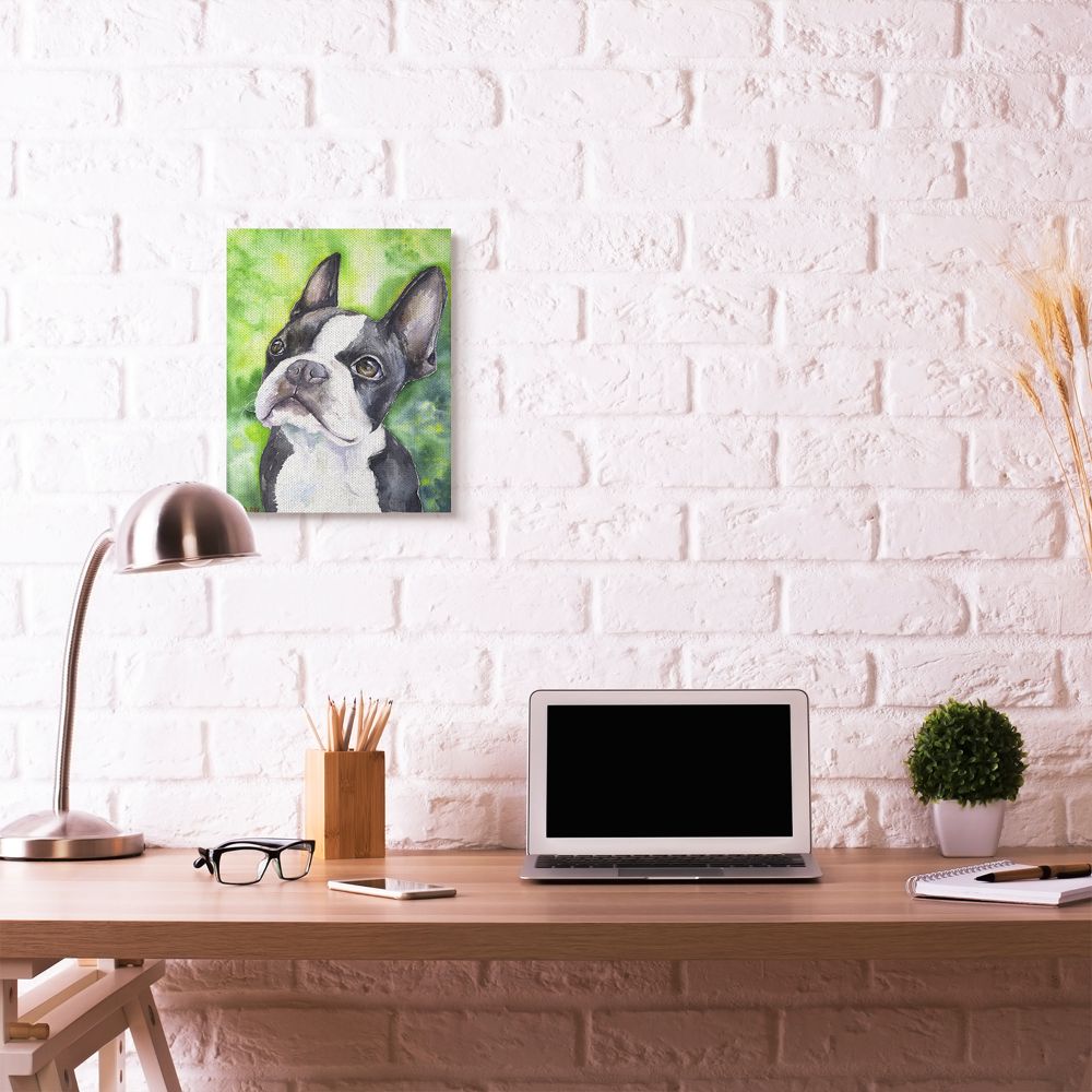 Stupell Industries Cute Boston Terrier Dog Pet Animal Watercolor Painting Canvas Wall Art by George Dyachenko