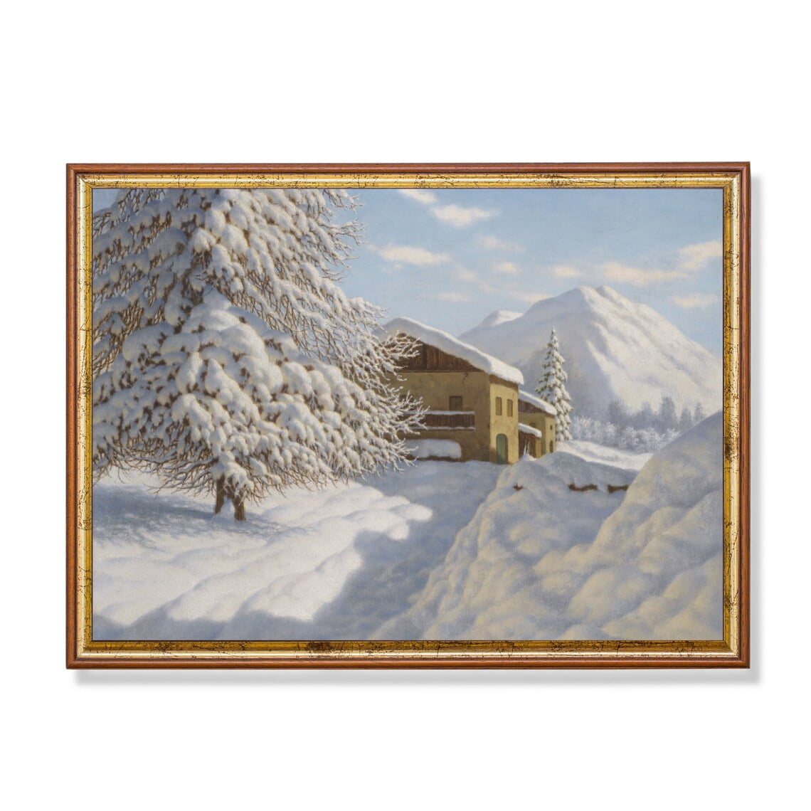 Winter Cabin Landscape Wall Art Print Snowy Mountain Pine Forest Seasonal Living Room And Home Decor