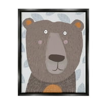 Stupell Industries Happy Brown Bear Leaf Pattern Graphic Art Jet Black Floating Framed Canvas Print Wall Art, Design by Carla Daly