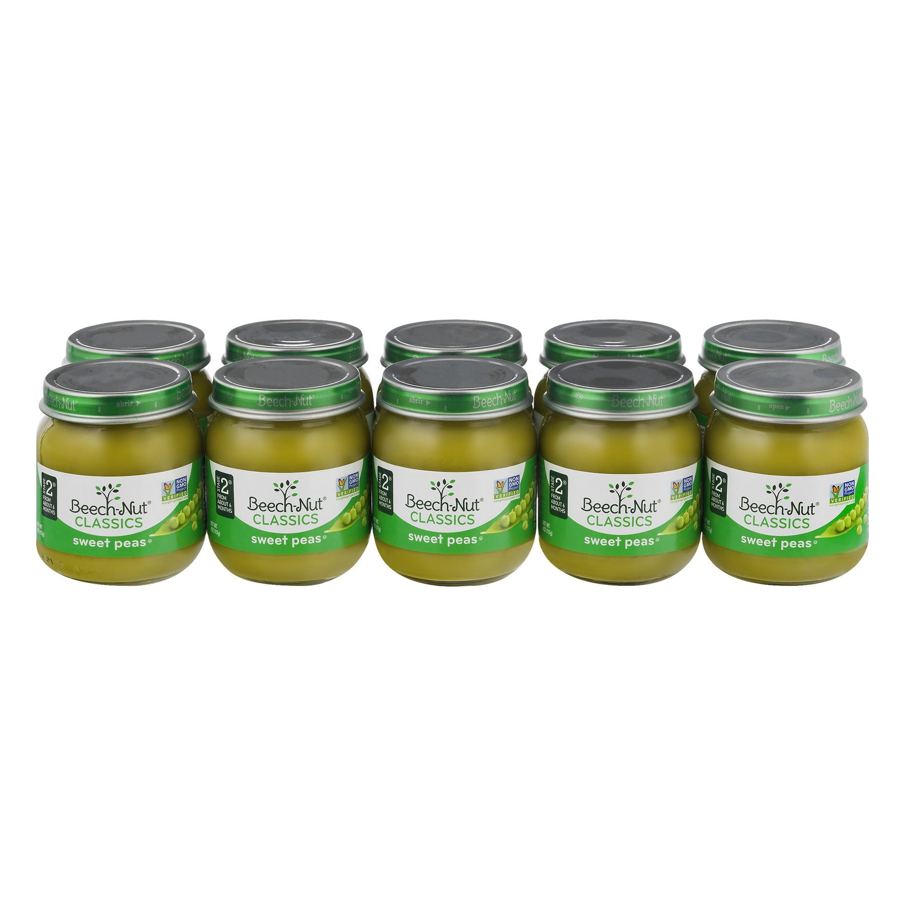 (10 Jars) BeechNut Baby Food Jar, Stage 2, Sweet Peas, 4 oz