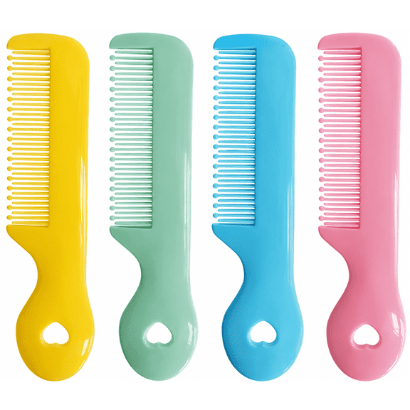 WALI Children's Small Plastic 4.7" Soft Round Tip Bristle Hair Comb, Set of 4, Multicolor