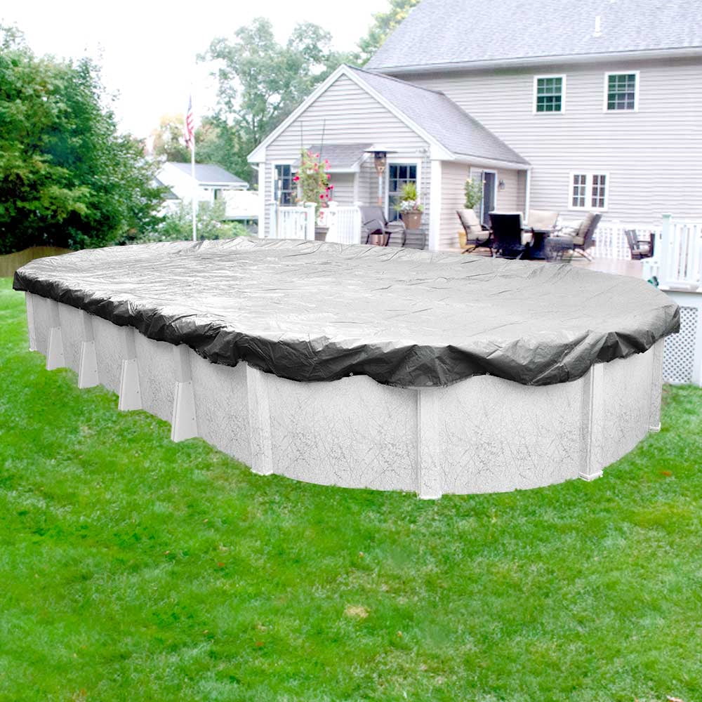 Pool Mate 10 Year Heavy-Duty Silver Oval Winter Pool Cover, 16 x 32 ft. Pool