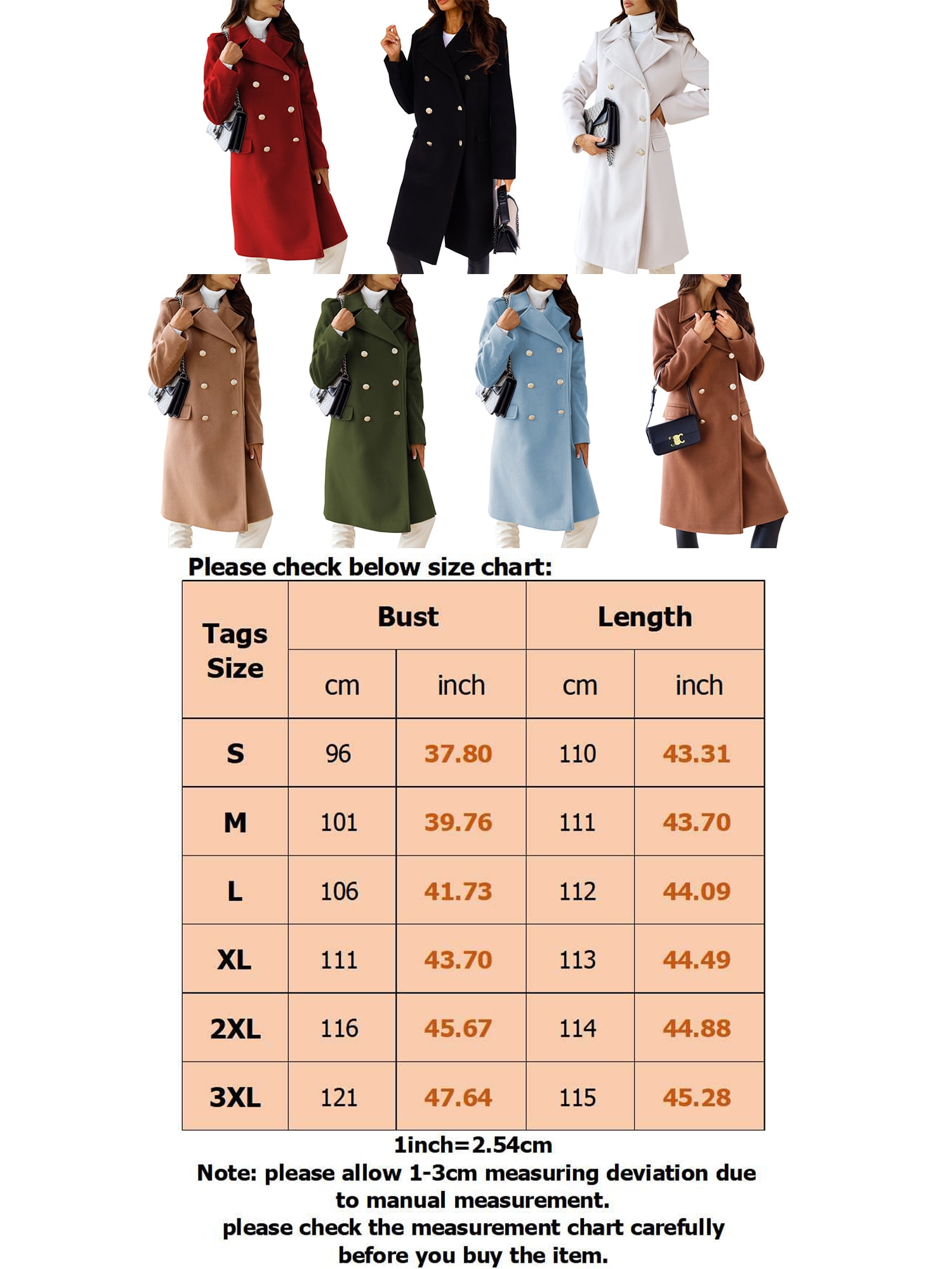 Niuer Women Casual Long Sleeve Overcoats Ladies Mid Length Wool Pea Coat  Double Breasted Travel Notch Lapel Loose Trench Coats blue S 