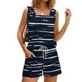 thumbnail image 6 of JULMCOMO 2 Piece Sets for Women Striped Print Square Neck Lightweight Summer Short Sets Drawstring Waisted Lounge Outfits with Pockets Black L, 6 of 9