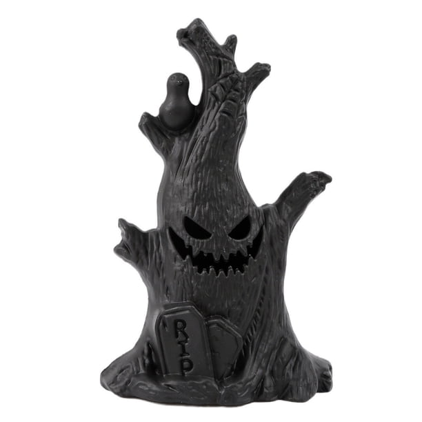 Cateissary Luz LED de escritorio de resina, tocón de árbol decorativo sin llama, adorno decorativo de Halloween Decoración del hogar