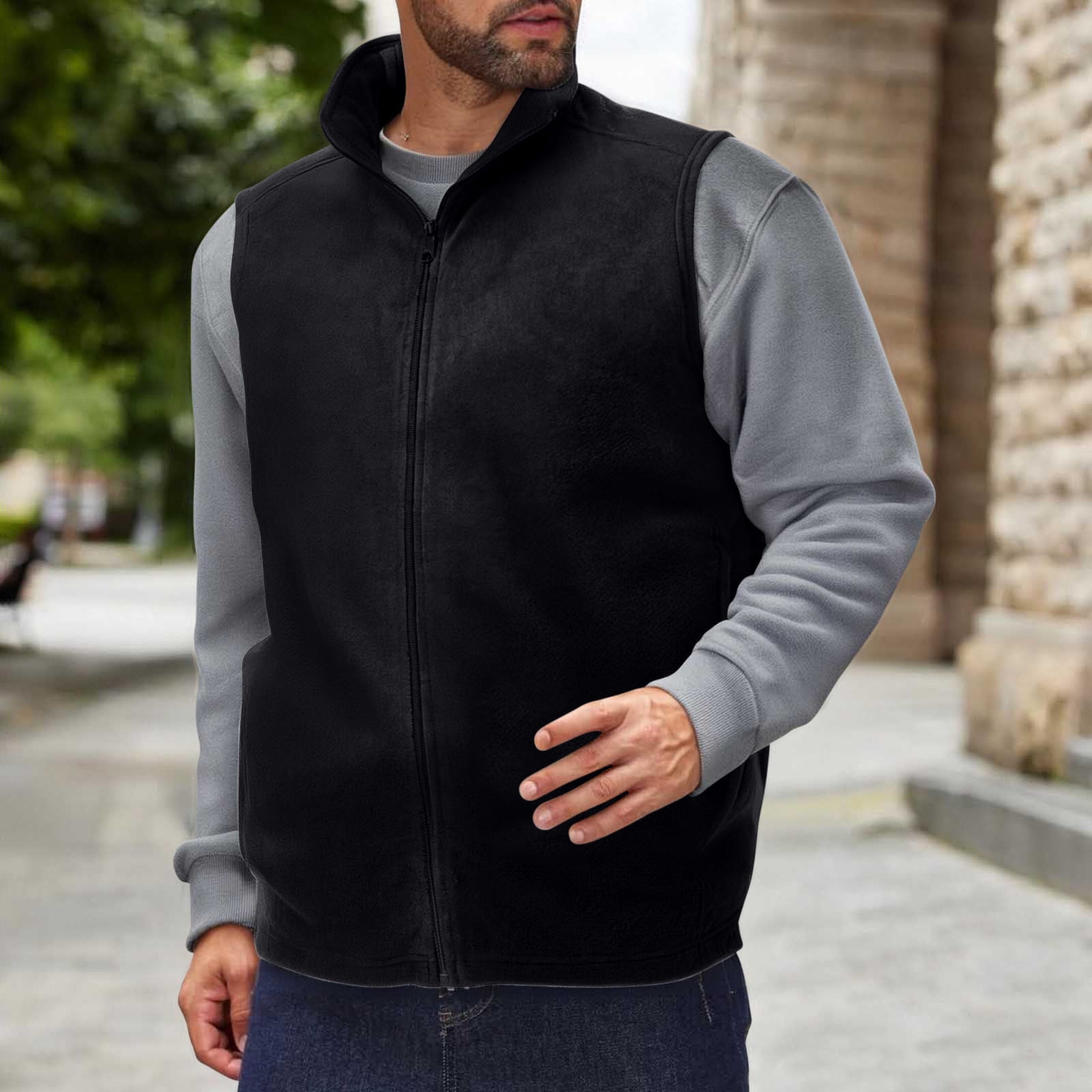 Gpaecead Polar Fleece Vest Men's Solid Color Double Sided Fleece
