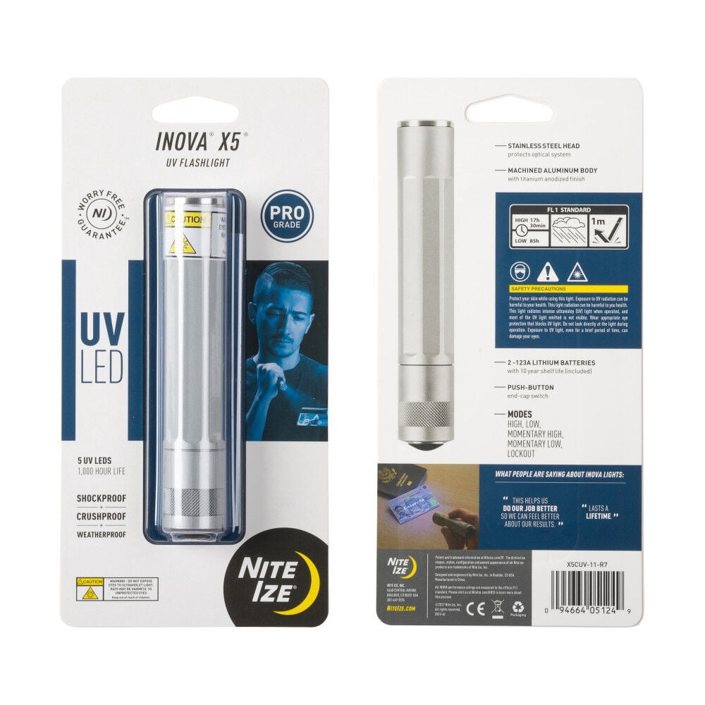 Nite Ize X5CUV-11-R7 INOVA X5 LED, Blacklight Home ID Inspection Scorpion Hunting and More UV Flashlight, Aluminum