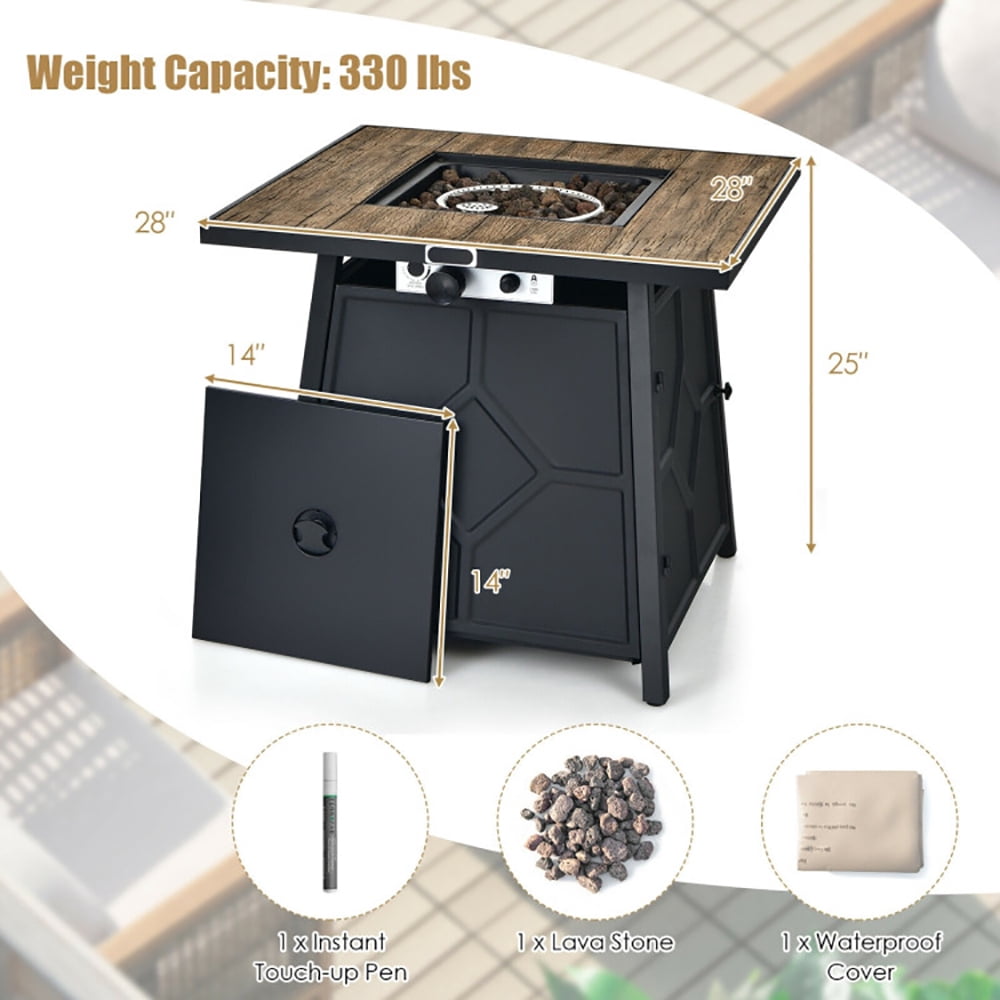GVN 40 000 BTU 28 Inches Propane Gas Fire Pit Table With Cover, Outdoor Fire Pit for Outdoor, Outside Patio Deck and Garden