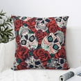 thumbnail image 6 of YFYANG Square Decorative Throw Pillow Case (Without Pillow Insert), Vintage Rose Skull Pattern Bedroom Sofa Car Cushion Cover, 24"x24", 6 of 9