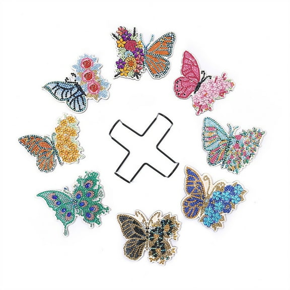 8pcs 5D Diamond Painting Coaster Kit DIY Diamond Art Coaster with Bracket Anti slip Coaster Most Suitable for Beginners, Children, and Adults Handmade Art Home Decoration(Butterfly )