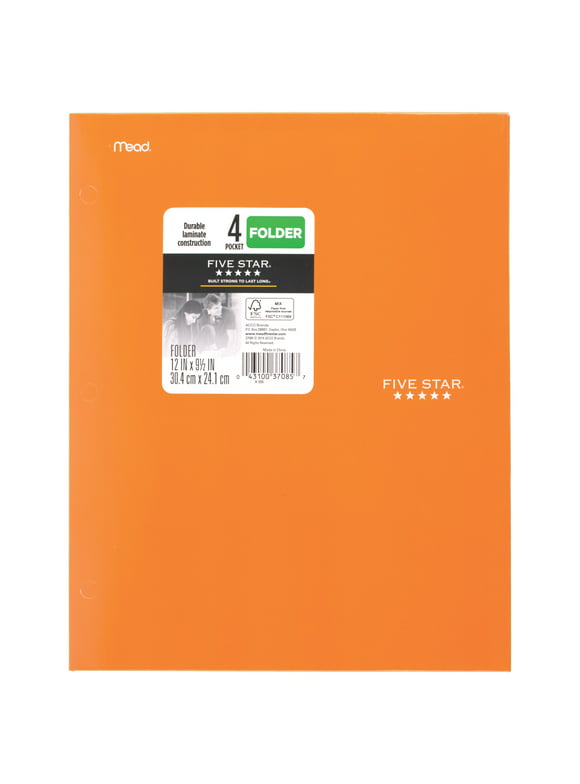 Five Star 4-Pocket Paper Folder, Bright Orange (37085)