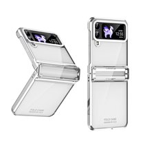 ELEHOLD for Samsung Galaxy Z Flip 4 Rugged Clear Case with Hinge Protection Transparent Clear Luxury Plating Shockproof Protective Case for Samsung Z Flip 4 2022,Silver