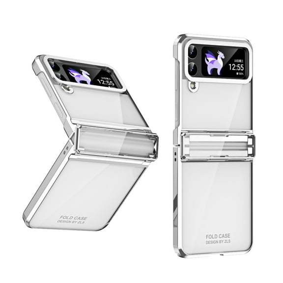 ELEHOLD for Samsung Galaxy Z Flip 4 Rugged Clear Case with Hinge Protection Transparent Clear Luxury Plating Shockproof Protective Case for Samsung Z Flip 4 2022,Silver
