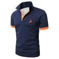 thumbnail image 2 of Men Polo Shirts Summer Golf Short Sleeve Button Up Collared Business Tops Comfortable Work Slim Fit Stretchy Shirts for Men Navy1 XXXXL, 2 of 4