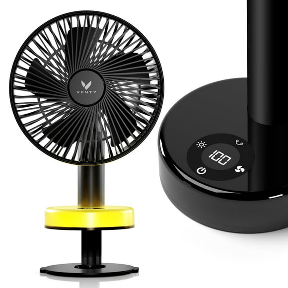 VENTY Portable Clip Fan - Rechargeable 10-Hour Battery Portable Fan - 360° Rotation & 90° Tilt - Stroller, Desk or Bedside - Aromatherapy & LE