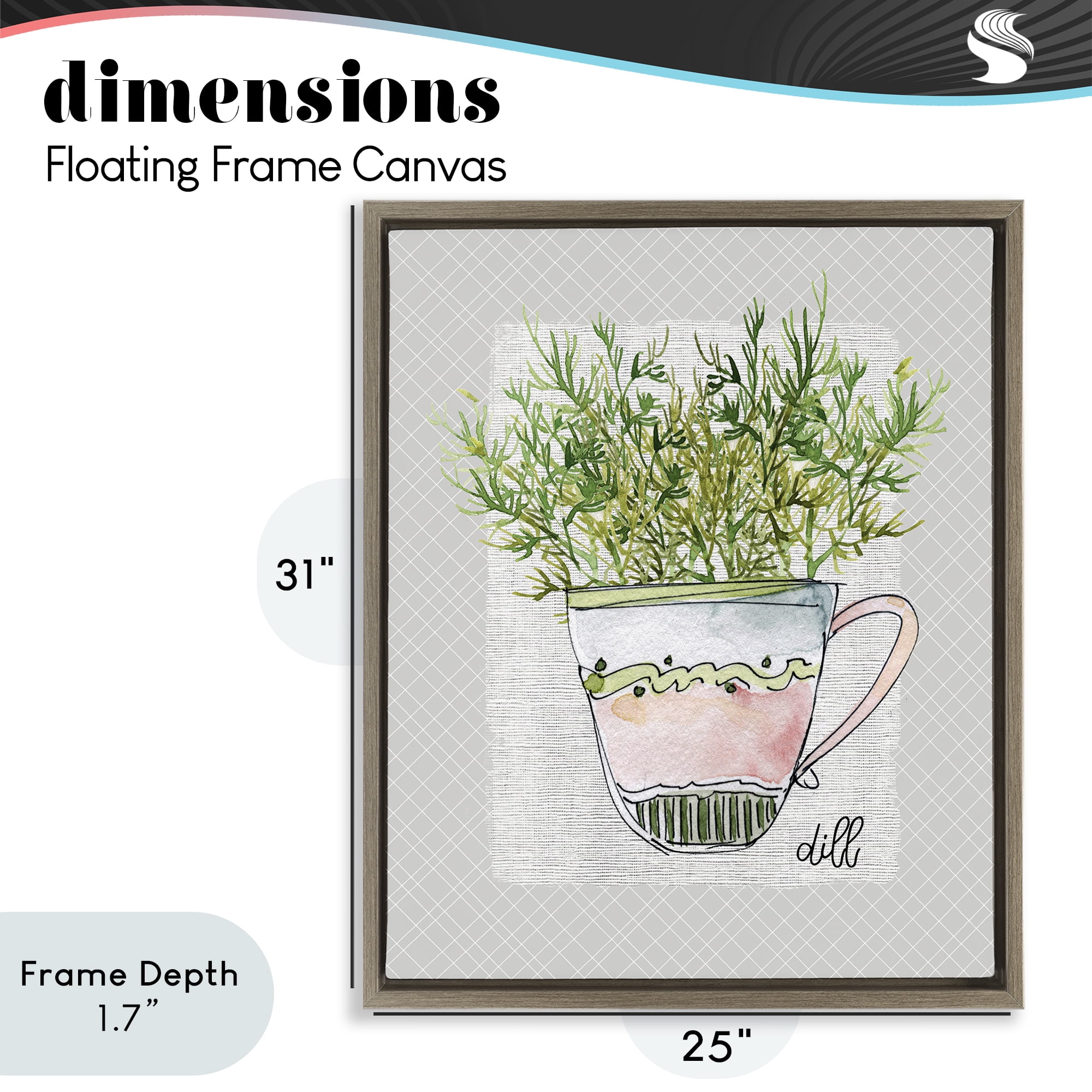 Stupell Industries Dill Herb Mug Brown Framed Floater Canvas Wall Art, design by Livi Finn