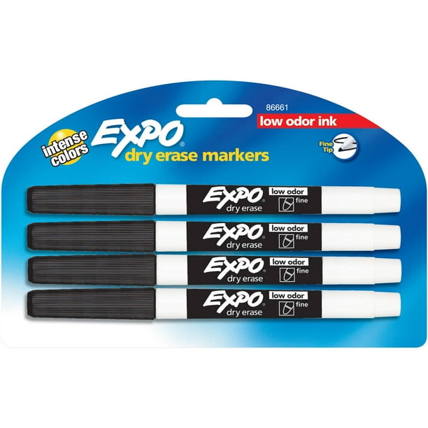 EXPO Low Odor Dry Erase Markers, Fine Point, Black, 4 Count Walmart