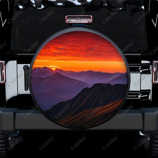 Mountain Sunset Polyester Universal Spare Wheel Tire Cover Custom Tire-Covers for Trailer RV SUV Truck Camper