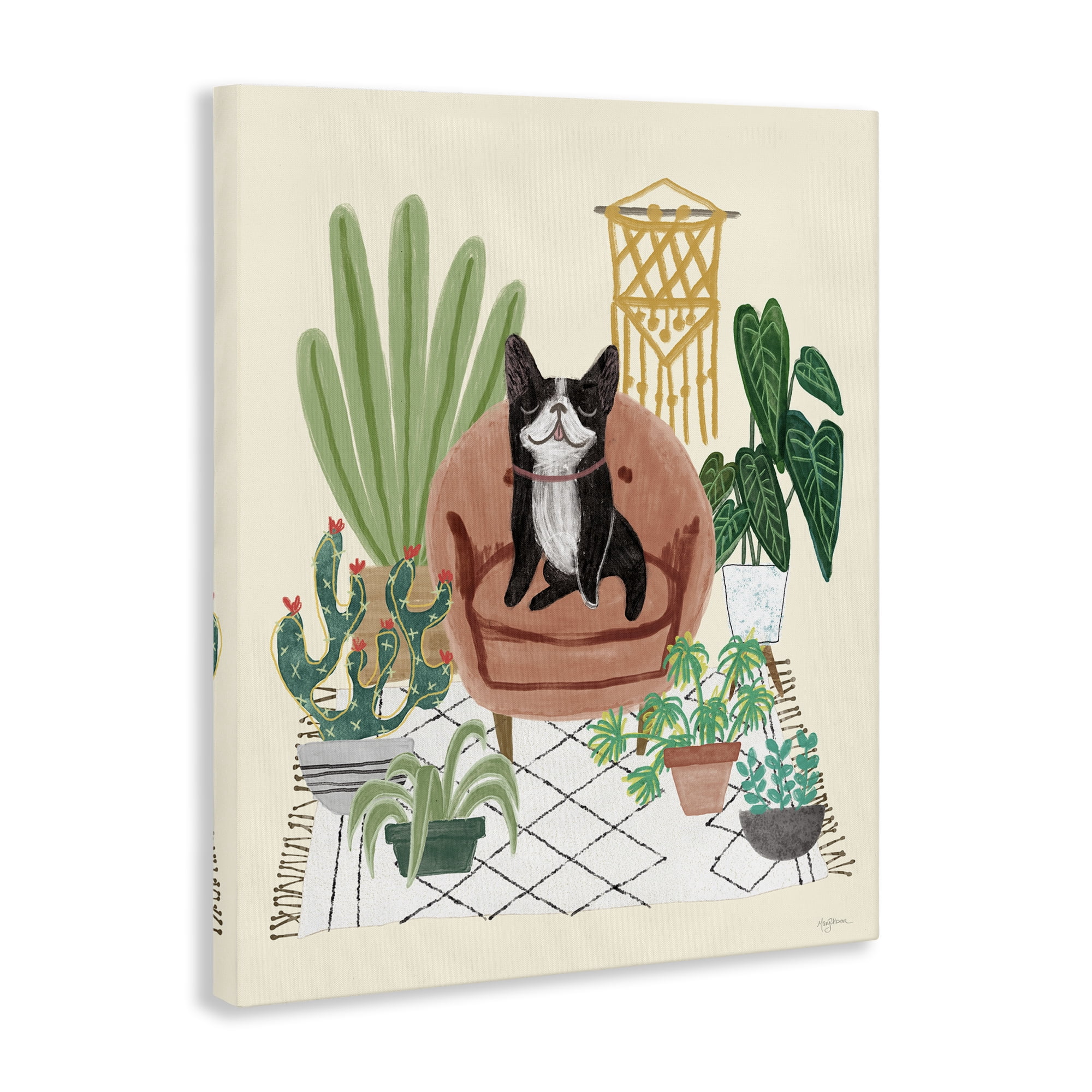 Stupell Industries French Bulldog & Plants Animals & Insects Painting Gallery Wrapped Canvas Art Print Wall Art, 24 x 30