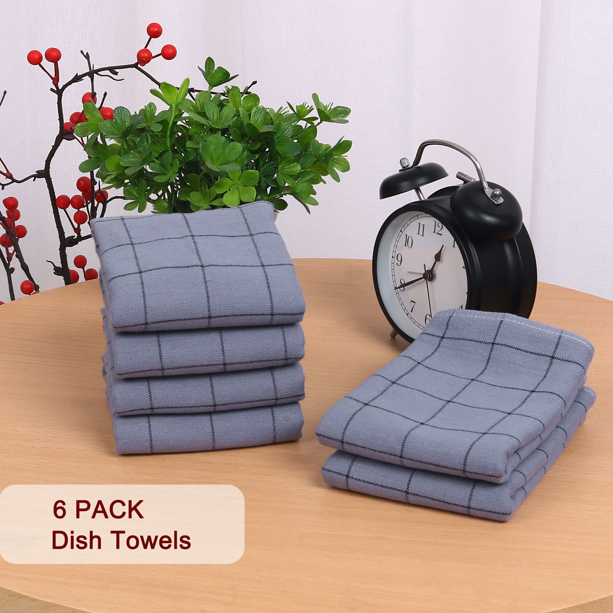 Piccocasa 100 Cotton 6pcs Thick Kitchen Dish Cloths, Blue Waffle