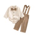 thumbnail image 3 of Tiijoy Newborn Boys Outfits Long Sleeve Button Up Romper Suspenders Pants Set, Sizes 9-12M, 3 of 5
