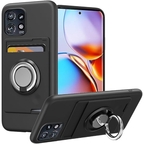 wonima11 for Motorola Moto Edge Plus 2023/Motorola Edge+ 5G UW 2023/Edge 40 Pro/Edge X40 Phone Case with 360° Rotatable Ring Holder Stand and Card Holder case for Moto Edge Plus 2023 Cover - Black