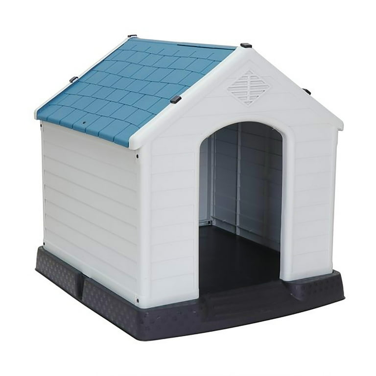 ZENY Plastic Indoor Outdoor Dog House Medium Pet Doghouse White Blue Roof