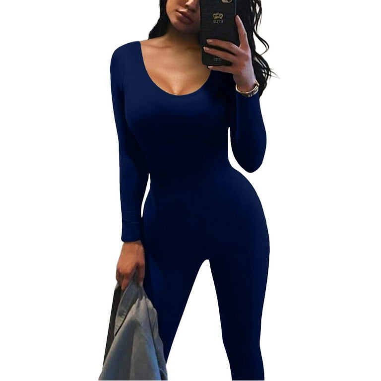 Navy blue long sleeve jumpsuit hotsell