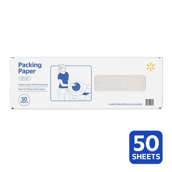 Walmart Packing Paper, Newsprint, 22" x 22", 50 Sheets