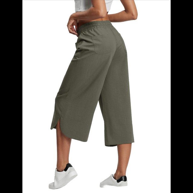 Pantalones de Yoga de Pierna para Mujer, Pantalones Casuales de Verano, Pantalones Cortos con Cordón en la Cintura y Bolsillos, Verde L
