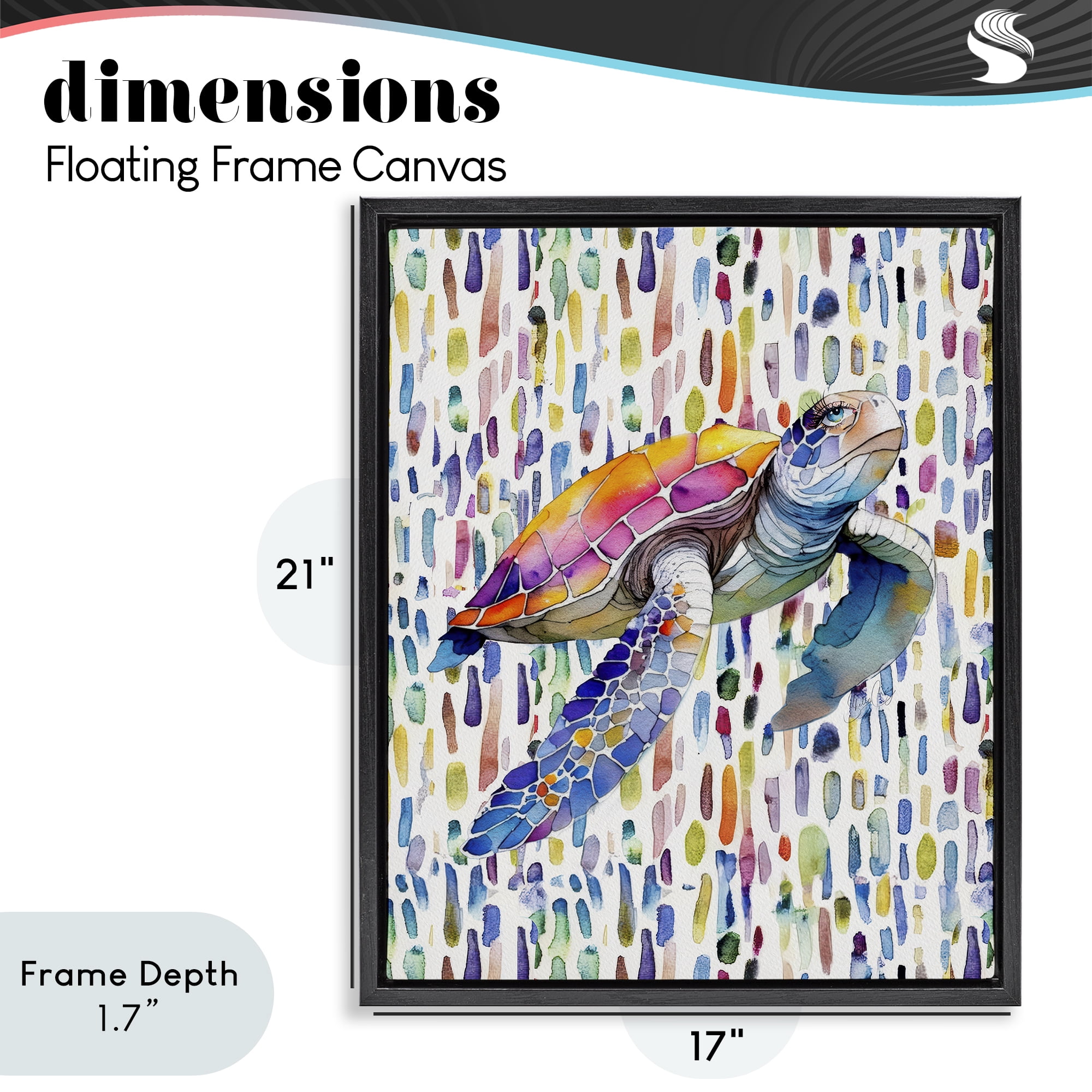 Stupell Industries Turtle on Colorful Dots Black Framed Floater Canvas Wall Art, design by Shelly Craig