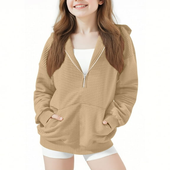 Mgmyaa Kids Fleece Half Zip Hoodie Long Sleeve Pullover Sweatshirt Casual Athletic Top with Pockets Boys Girls Age 5-15