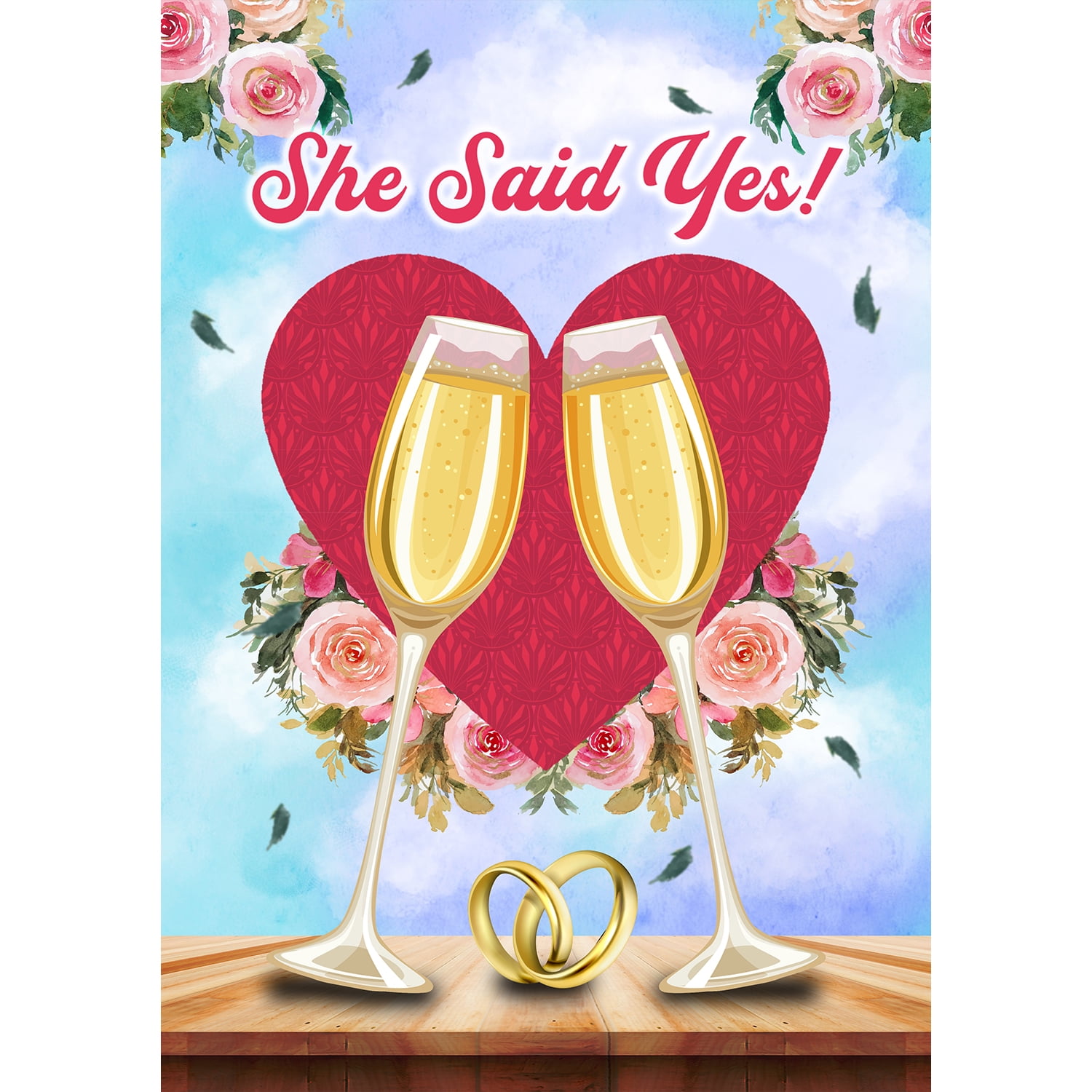 America Forever She Said Yes House Flag, 28 x 40 inch Double Sided, Engagement Celebration Banner, Wedding Rings Champagne Outdoor Decor, Bridal Announcement Yard Flag