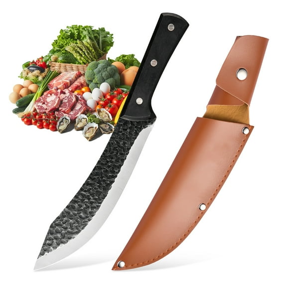 Kepeak 7.87 Inch Chef Knife Cutting Butcher Kitchen Knife High Carbon Steel Slicing Cleavers for Meat Vegetable Cooking Tool Knifve with Carrying Leather Sheath