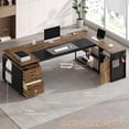 thumbnail image 5 of 78" Executive Desk with Lockable File Cabinet, L Shaped Executive Desk with Power Outlets, Reversible Computer Desk with Drawers, Storage Shelves and Privacy Screen, Rustic Brown, 5 of 7